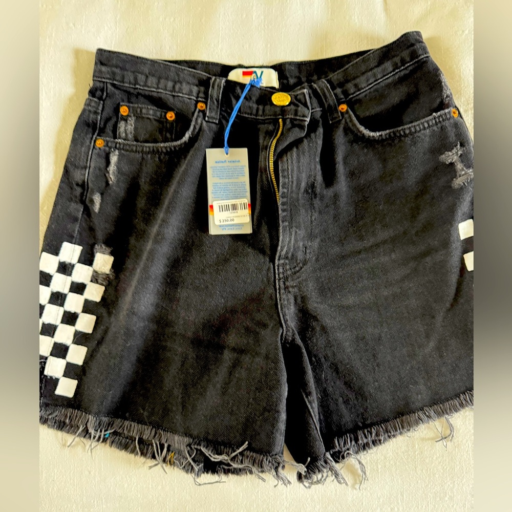 Aviator Nation Black Checkered Jean Shorts NWT 🖤🏁